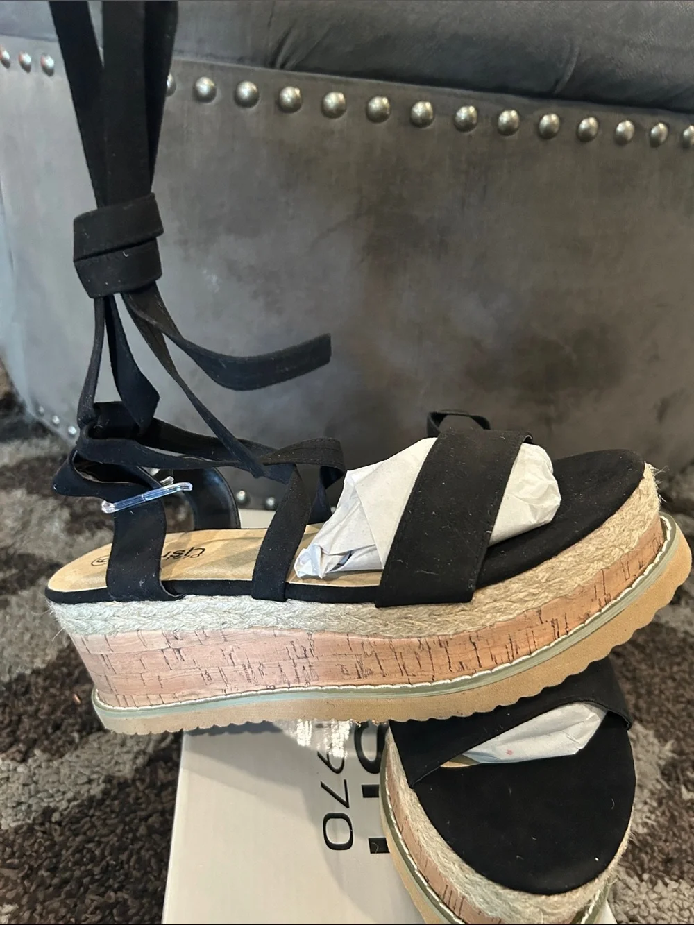 Krush Black Platform Espadrille Lace-Up Sandals